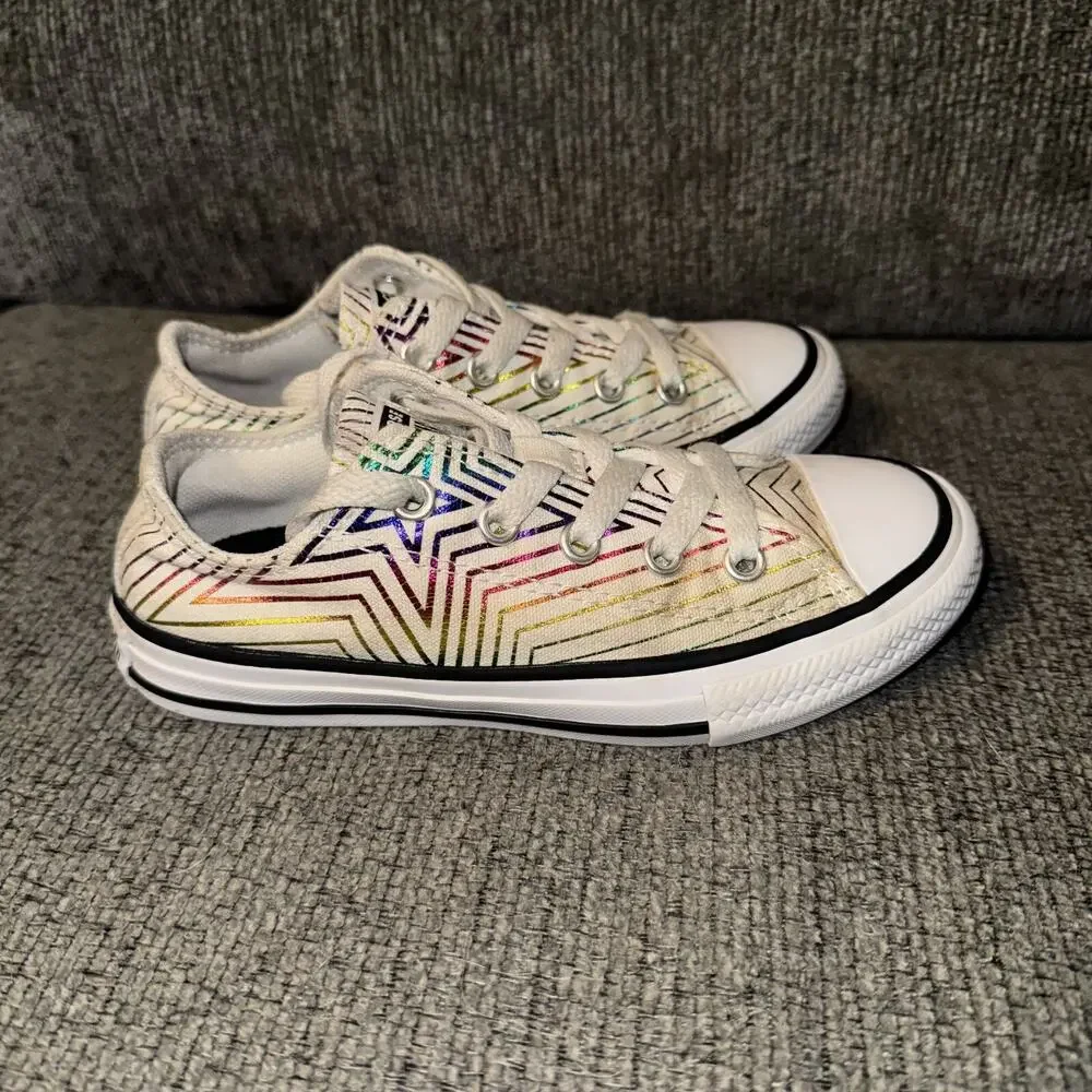 Converse All Star Sneakers Juniors Kids 12 White‎ Rainbow Stars Lace Up 665398F